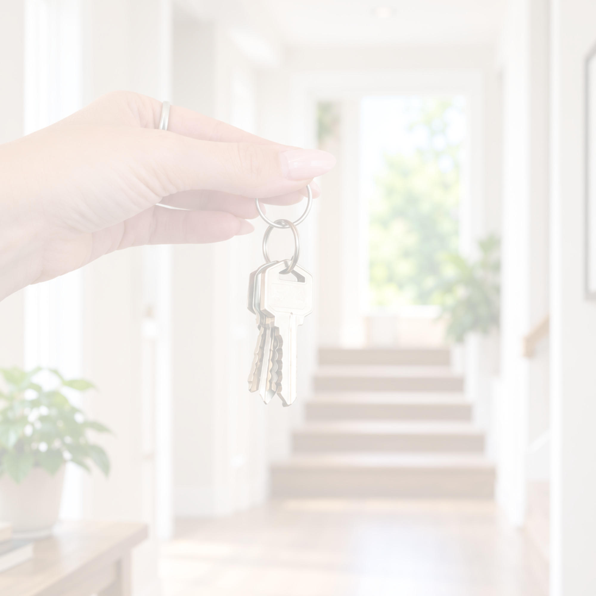 House keys held in front of a bright home interior