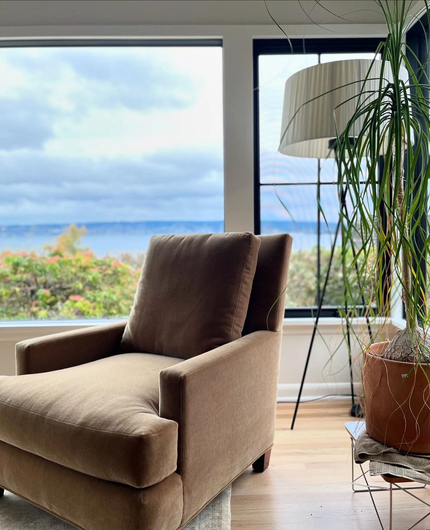 Better than new: recovered a client&rsquo;s favorite chair in a beautiful camel mohair