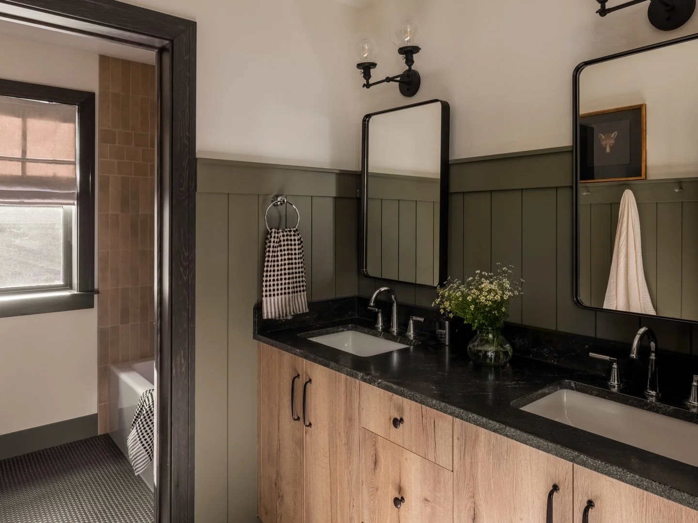 Cozy guest bedroom + bath tucked away in the mountains. Simple, warm and made for slowing down. 

Design: @jillianinteriors 
Photo: @_karamercer