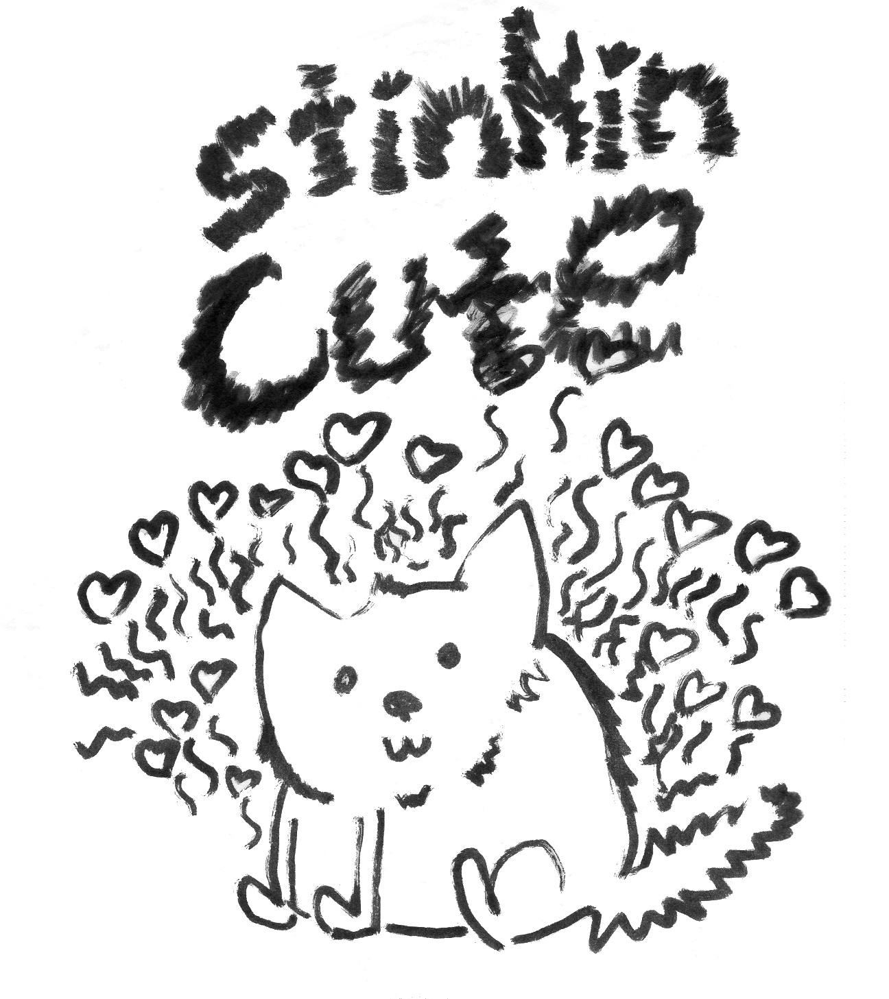 A hand-drawn illustration of a dog surrounded by numerous hearts and curly lines, with the words "Sending Love" written above.