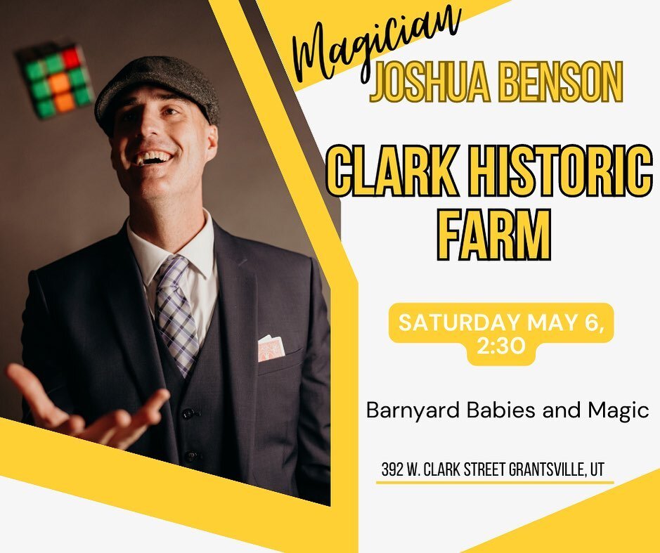 Hey everyone!

Are you ready for some magic? If so, come on down to the Clark Historic Farm for an amazing show that you won't want to miss!
Saturday May 6, 2:30
Barnyard Babies and Magic