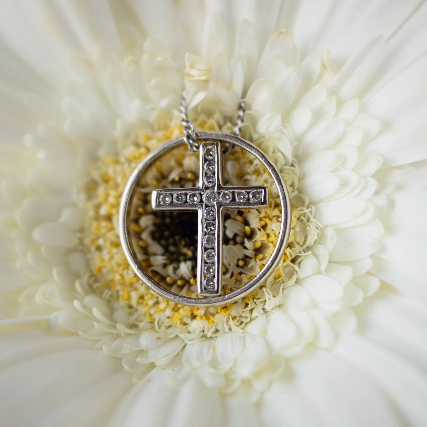 After Mark passed away, I knew I wanted to wear his wedding band. My fingers are too small to wear it on my hand, so I decided to wear it as a pendant. 
The cross pendant I received from Mark many years ago. I wore it for a years, however the top sep