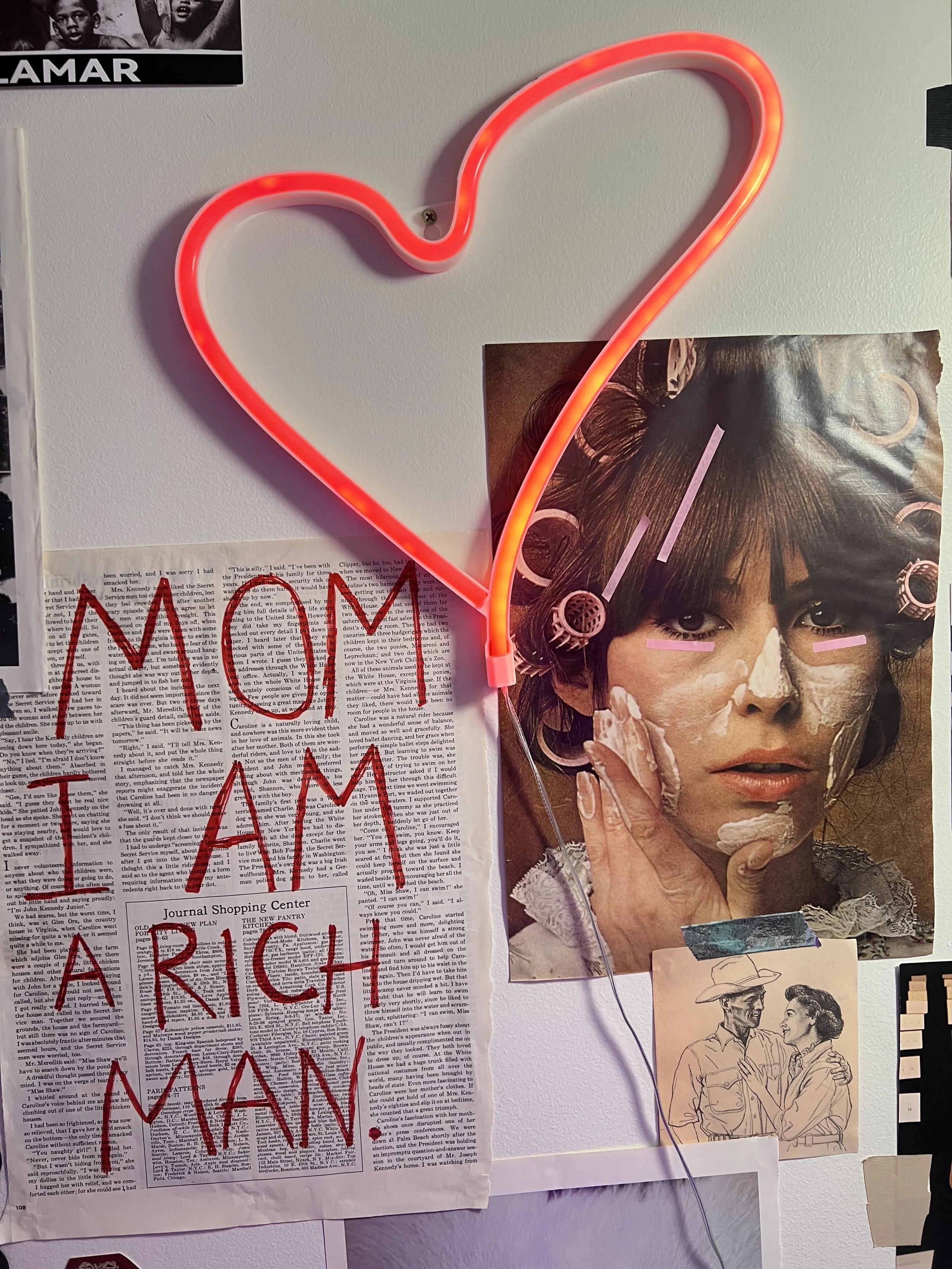 neon heart collage wall