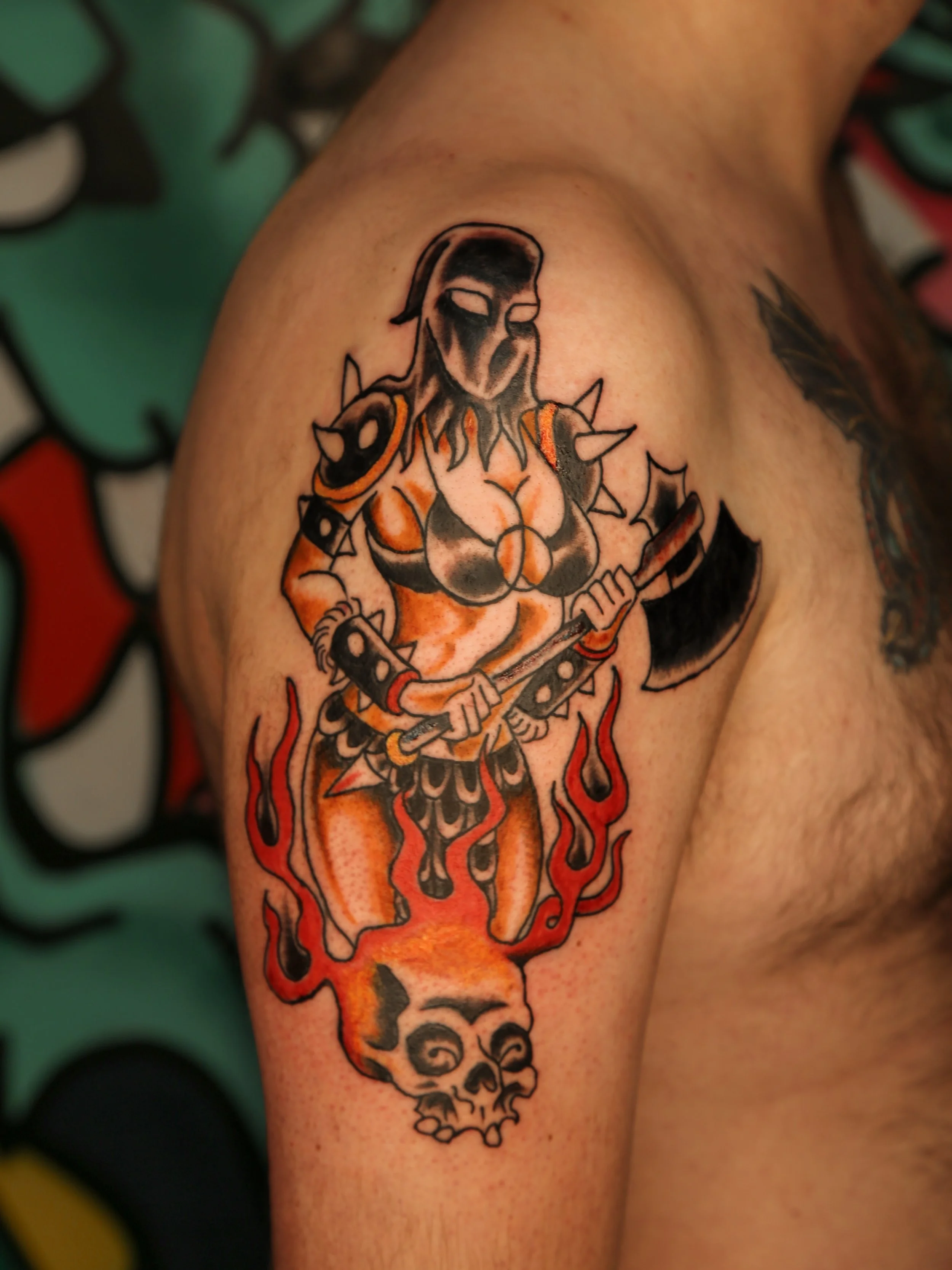 Executioner Pin up, done in a traditional style &amp; last tattoo for Eric before his move 🔥

Thanks for always coming to us for your work, see you when you visit again next! 

Email to book or inquiry form linked in bio 👆🏾
🏠 @browncowstudio 
✍🏾