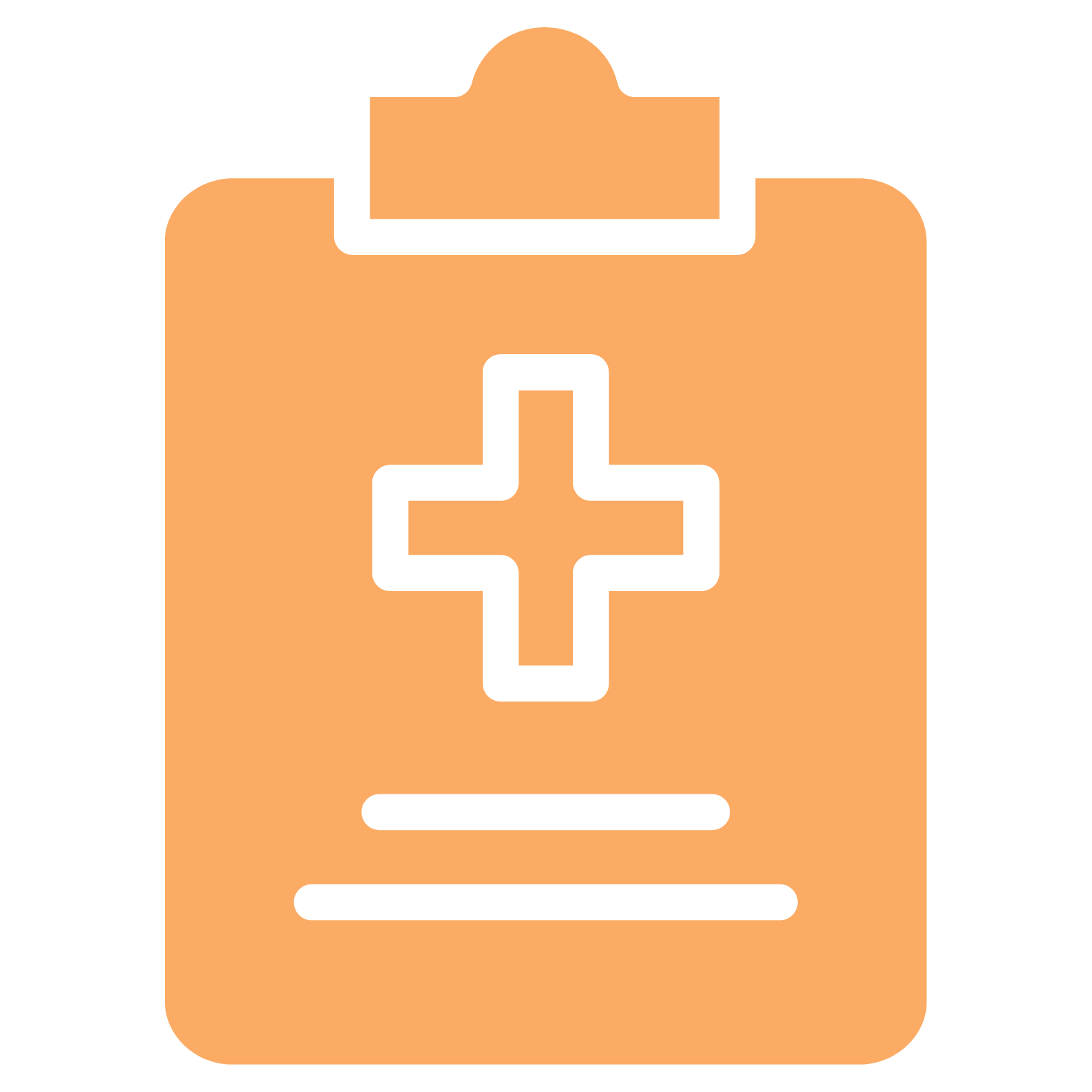 Illustration of a first aid kit with a white cross on an orange background.
