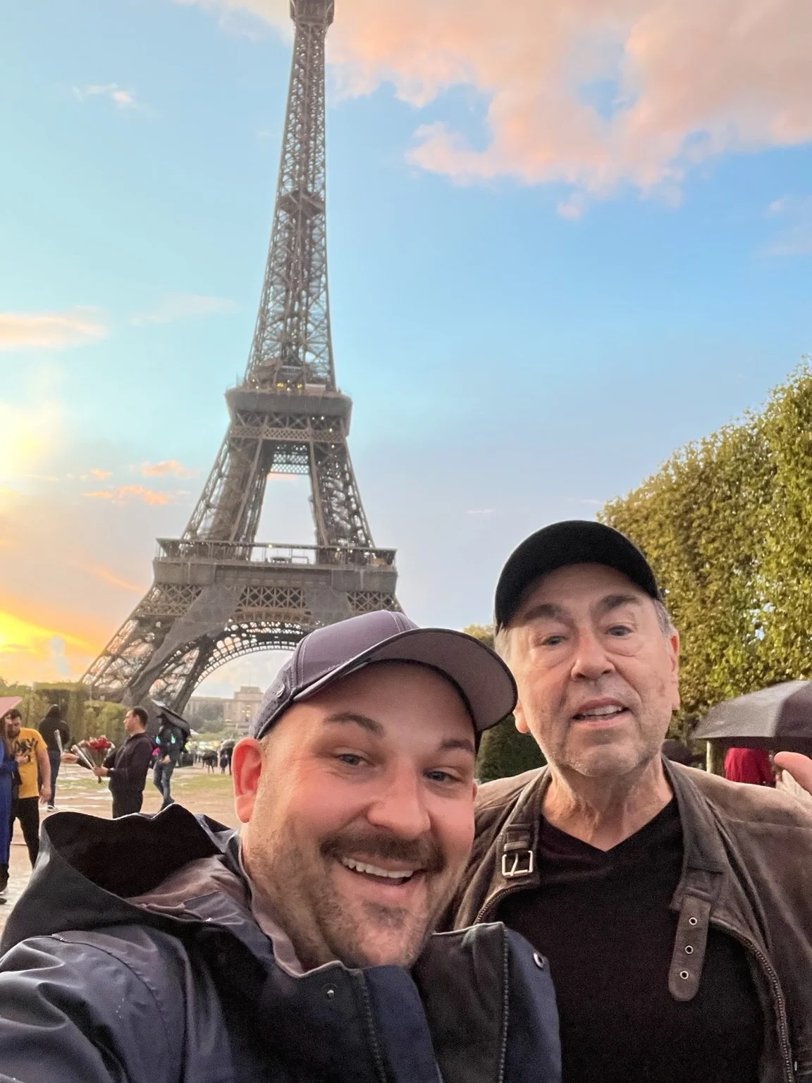 David Surkamp with a companion near the Eiffel Tower in Paris.