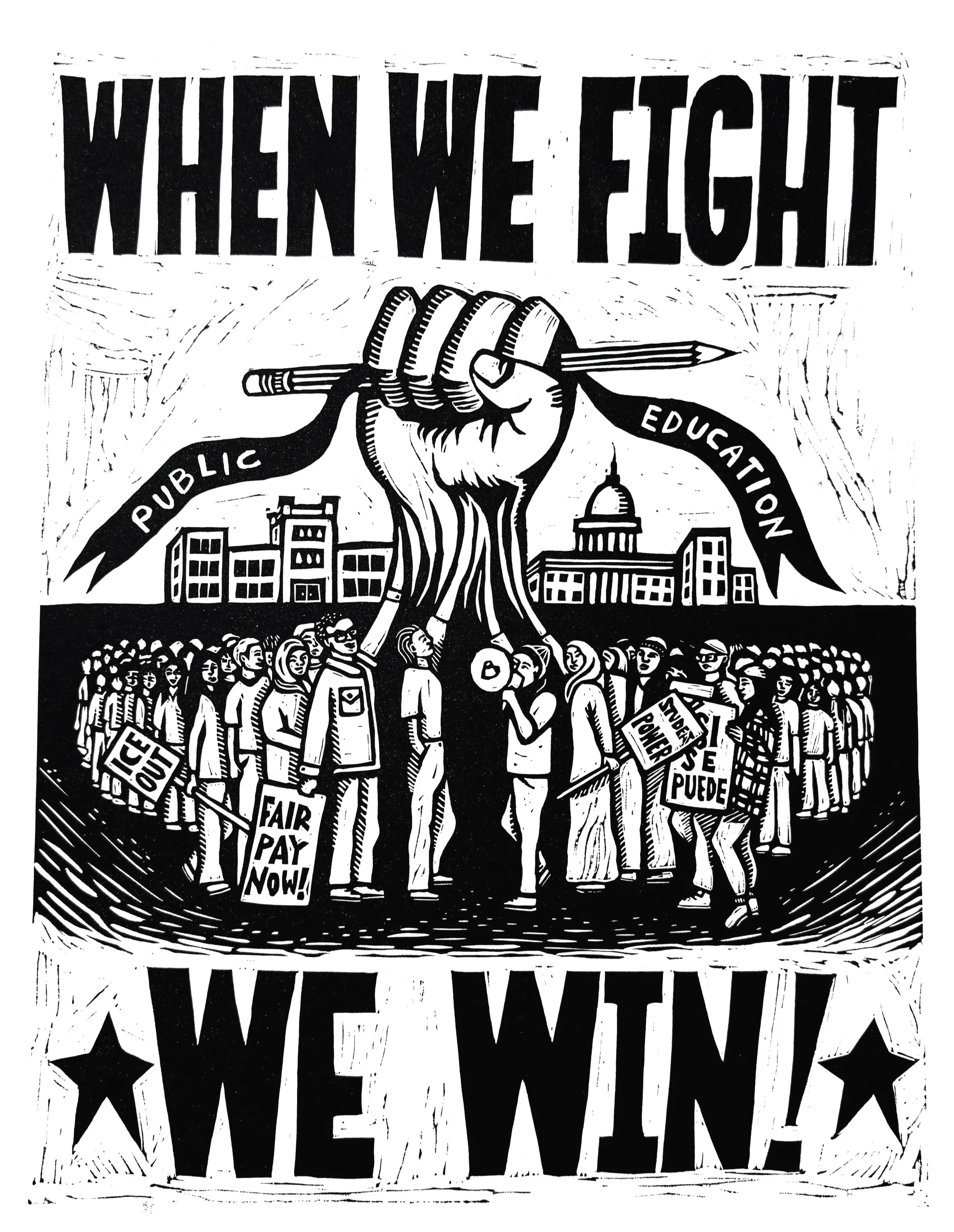 WHEN WE FIGHT, WE WIN! 2026. Linocut.