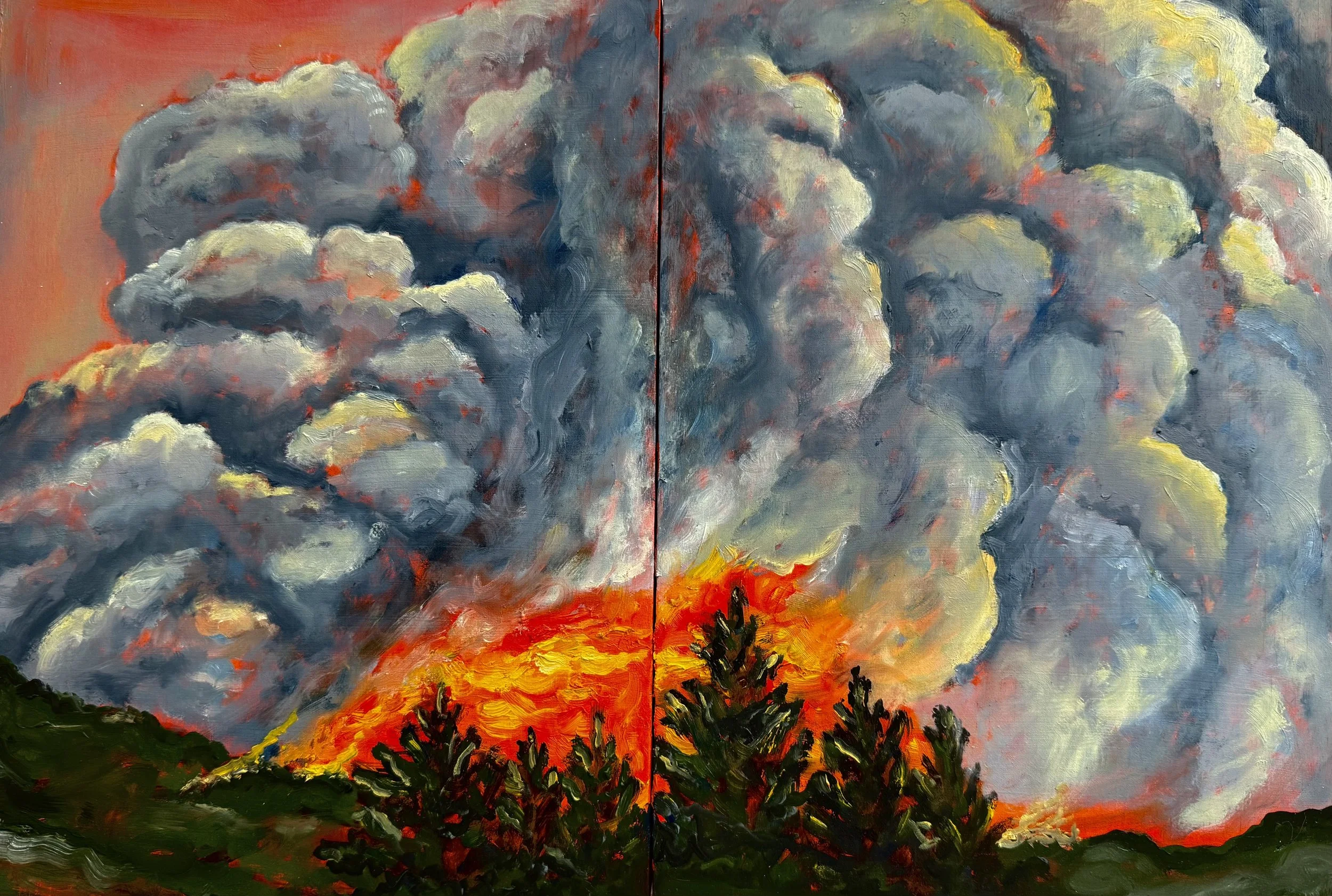 Red Skies. 2025. Oil on Wood Panel.