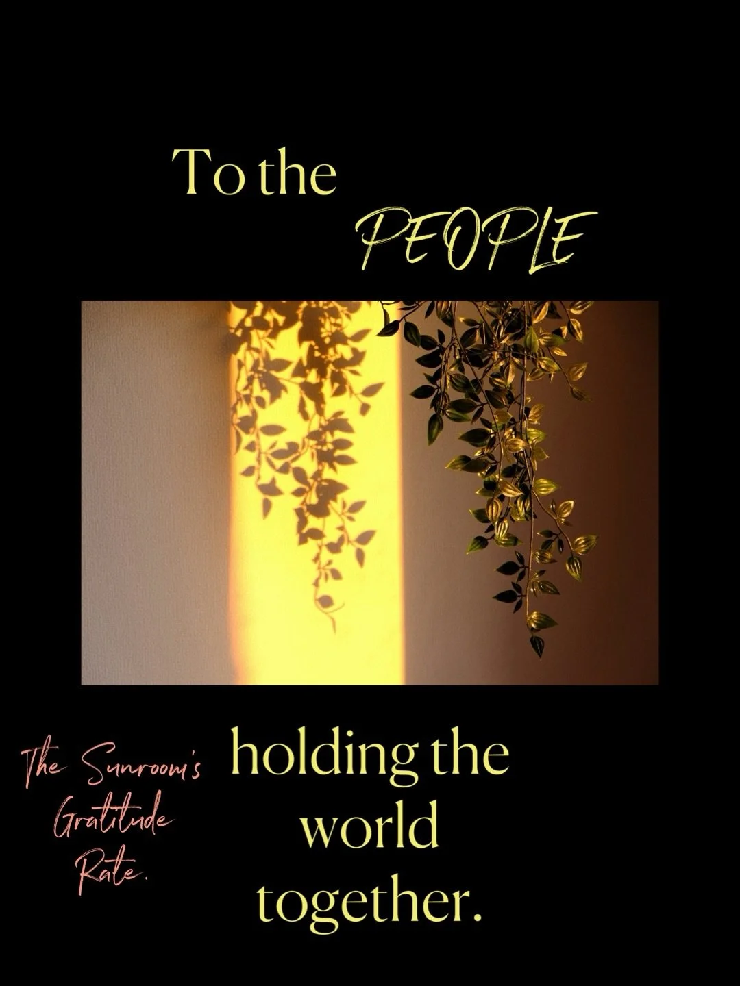 You take care of everyone else.

We want to take care of you.

Introducing The Sunroom Gratitude Rate
15% memberships for nurses, teachers, first responders, police officers, firefighters, therapists, social workers, and veterans.

Use code GRATITUDE