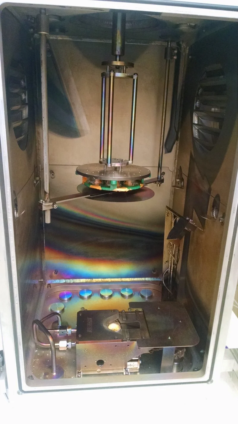 E-beam loaded for PVD of electrodes.