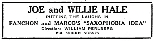 Advertisement for ‘Saxophobia Idea’, Variety, 26 December 1928, 17.