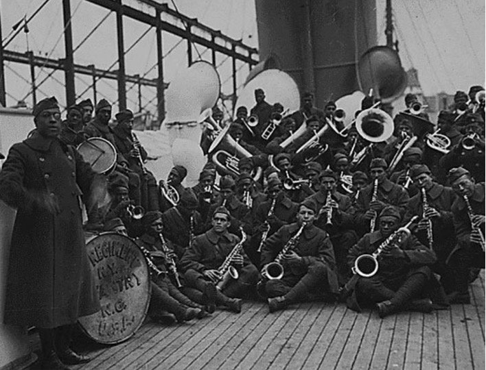 ‘Jazz Band and Leader Back with 15th New York’ (New York: Underwood & Underwood, 1919). National Archives, Washington D.C. https://catalog.archives.gov/id/533506. 