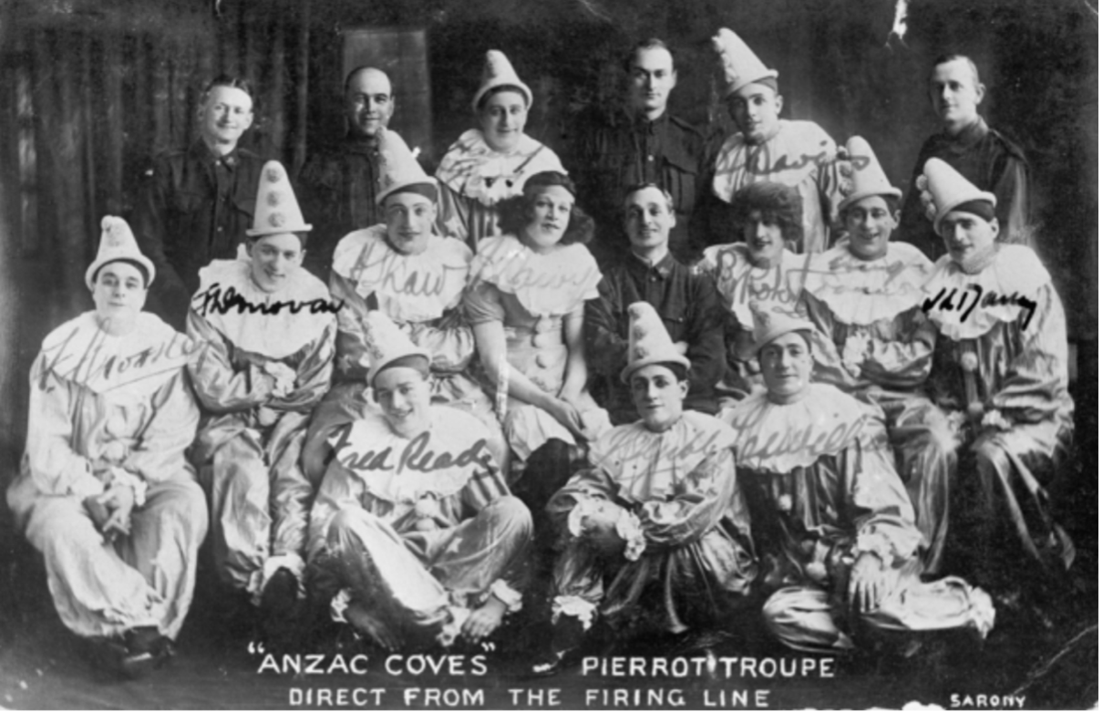 ‘Anzac Coves – Pierrot Troupe Direct from the Firing Line’ (London: Sarony, 1918). Australian War Memorial. https://www.awm.gov.au/collection/C1204946. 