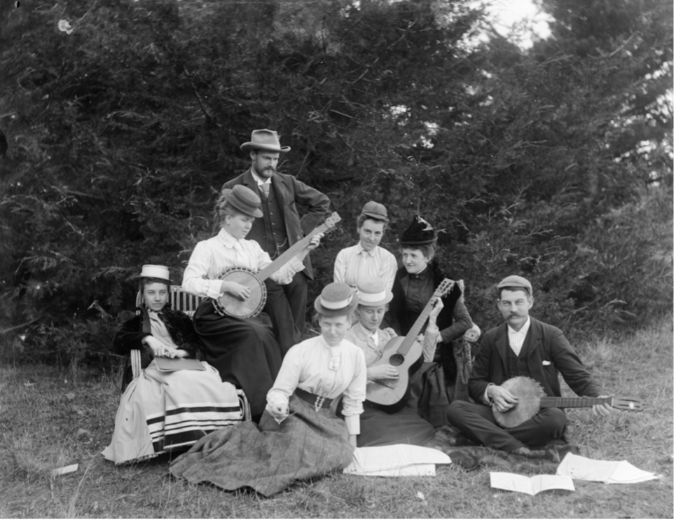 Men and Women Playing Banjos and a Guitar, ca. 1893, State Library of Victoria, https://find.slv.vic.gov.au/permalink/61SLV_INST/1sev8ar/alma9917390243607636, accessed 20 February 2020.