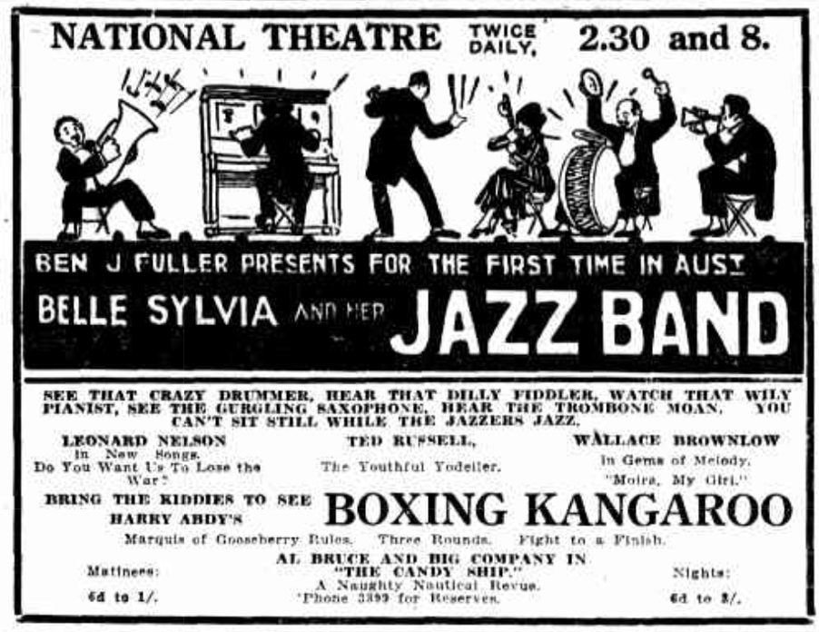Advertisement for Fuller's Jazz Band, Sun, 2 July 1918, 7