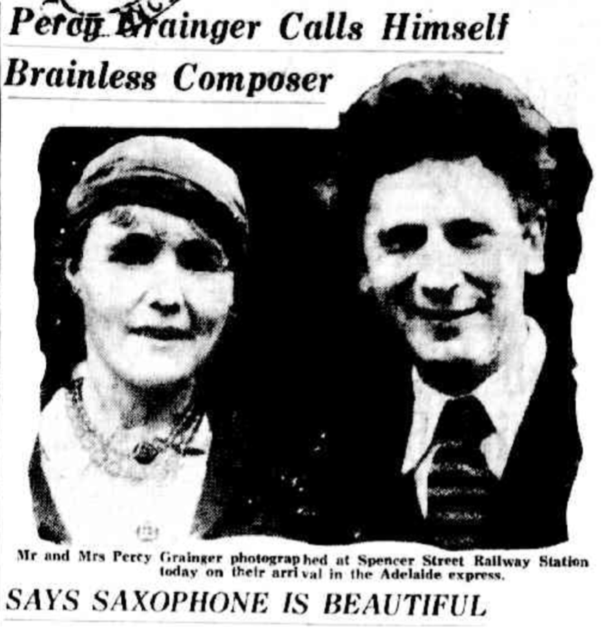 ‘Percy Grainger Calls Himself Brainless Composer – Says Sax is Beautiful’, Herald (Melbourne), 7 April 1934, 11.