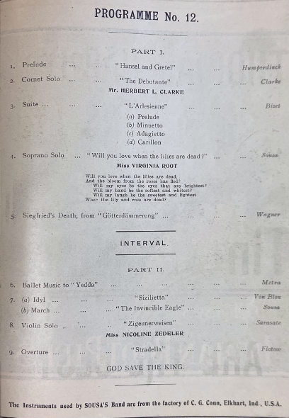 Sousa and His Band Programme 12. Alex Whitmore Collection, University of Melbourne Archives, 1975.