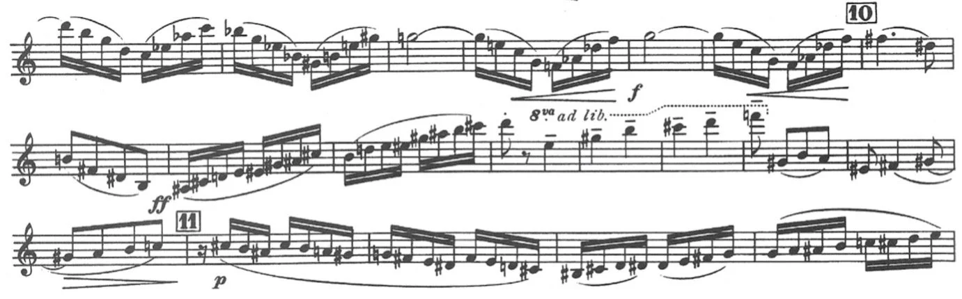 Jacques Ibert, Concertino da Camera (Paris: Alphonse Leduc, 1935), bars 105–124.