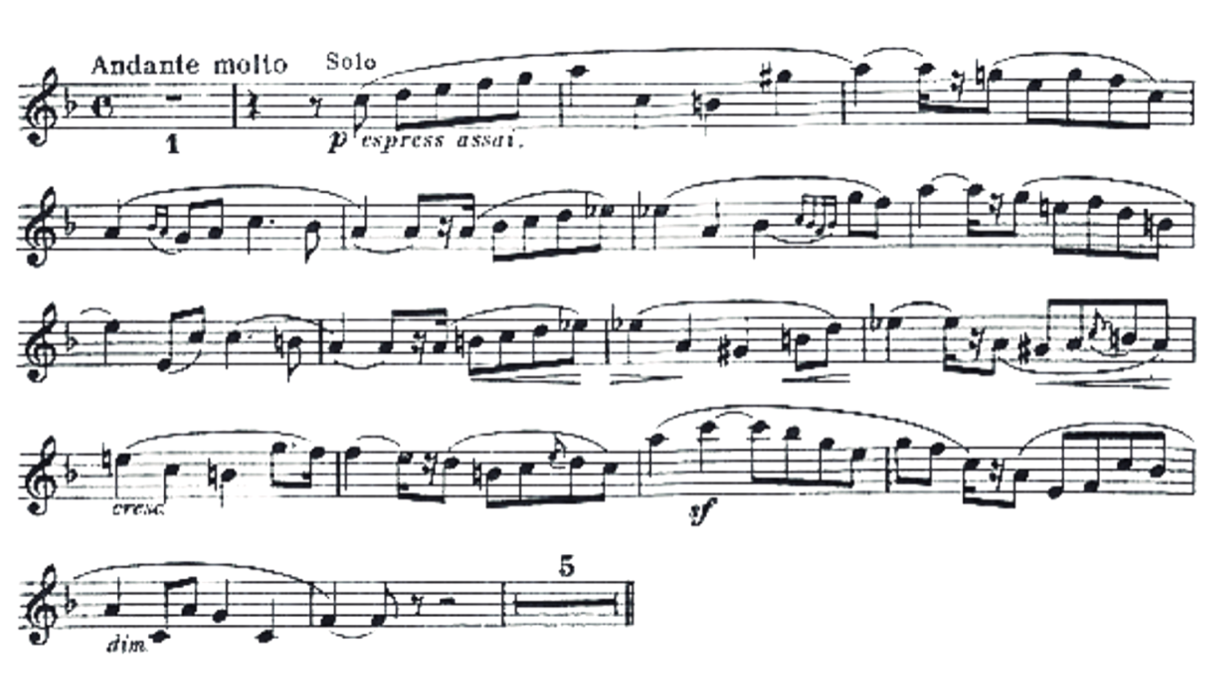 Georges Bizet, L’Arlésienne Suite no. 1, arranged Herman Finck, transcribed for military band W.J. Duthoit (London: Hawkes & Son, 1932), bars 90–112.