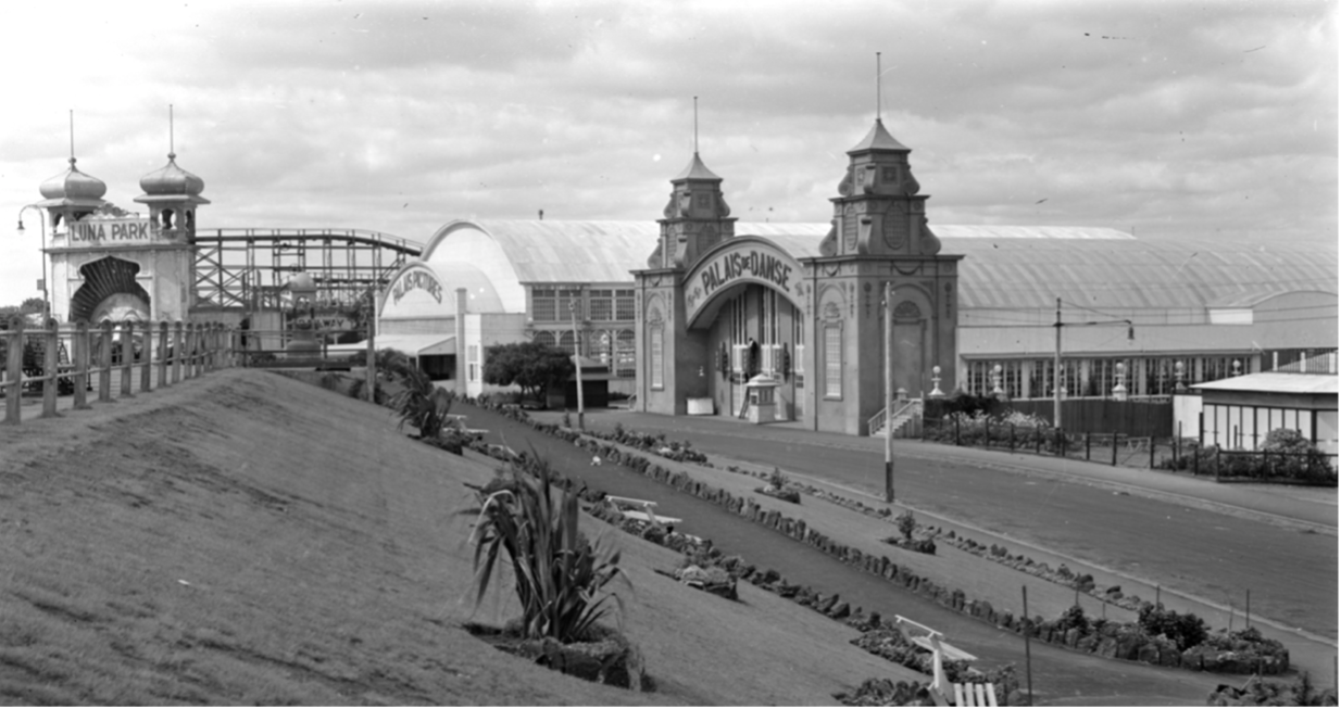 Rose Stereograph Co., ‘The Palais de Danse, St Kilda, Vic’ State Library of Victoria, http://handle.slv.vic.gov.au/10381/61051, accessed 8 August 2022. The Palais de Danse stood adjacent to the Palais Theatre before burning down in 1968.