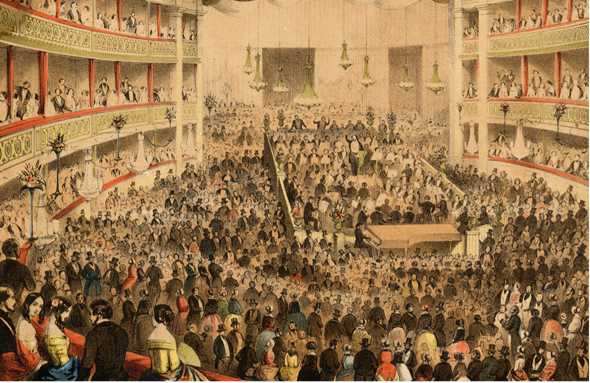 A Scene of Monsieur Jullien's Promenade Concerts, 1865. Westminster City Archives. https://www2.calmview.co.uk/Westminster/CalmView/TreeBrowse.aspx?db=Catalog&field=RefNo&key=WCA00010.  Accessed 12 November 2019. This is catalogued as an 1865 perform