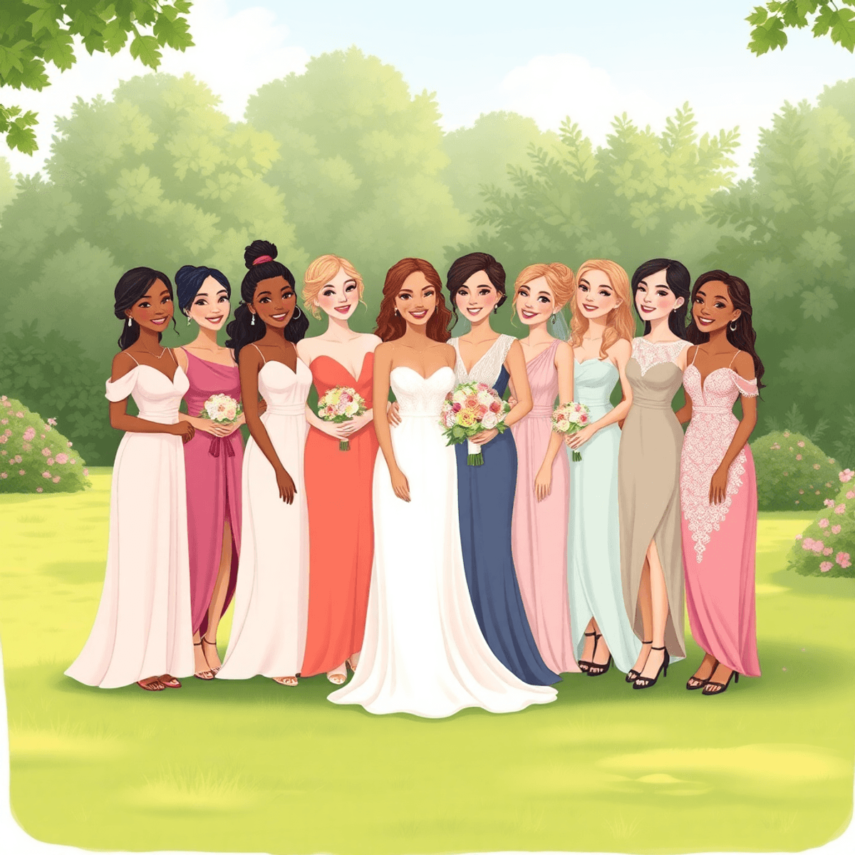 Bridesmaids in Mismatched Dresses: Make It Cohesive