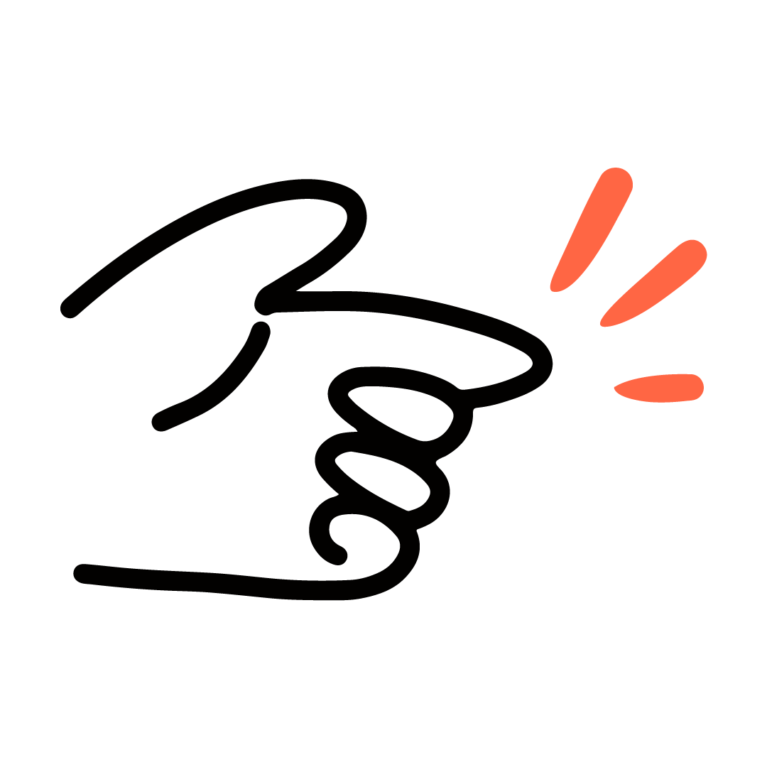 Illustration of a thumbs-up hand gesture with three orange lines indicating approval or praise.