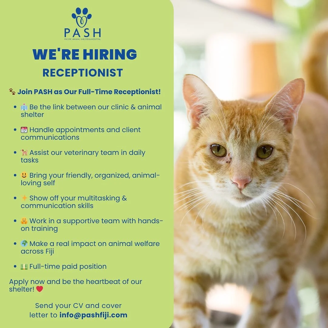 🐾 Join Our Team as a Receptionist!

Be the friendly face that keeps our shelter and clinic running smoothly. You&rsquo;ll manage appointments, client communication, and daily operations, all while supporting our veterinary team and helping animals g