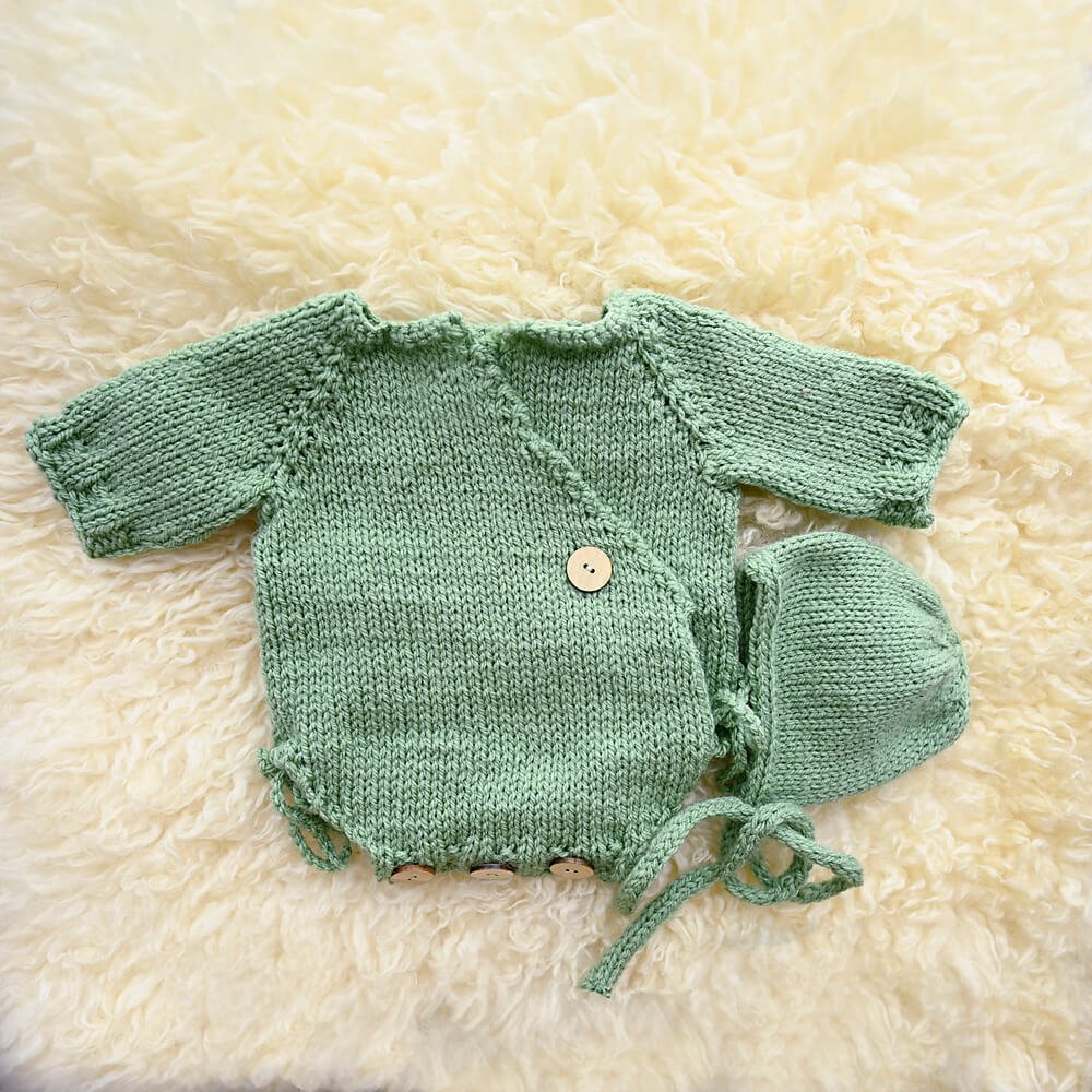 Wrap romper and bonnet set