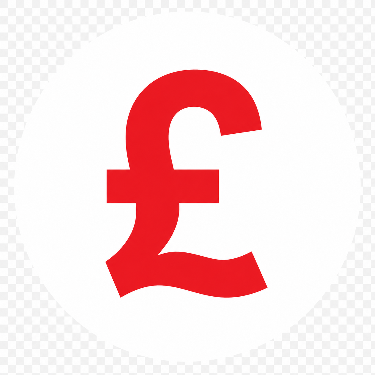 Red British pound currency symbol (£) on a white circular background.