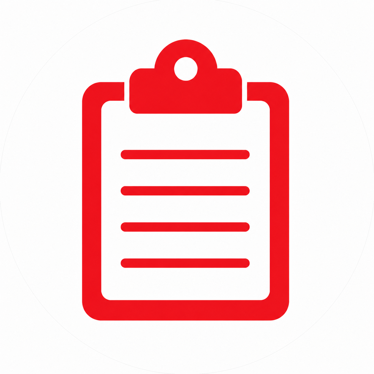 Red icon of a clipboard with lines representing text.