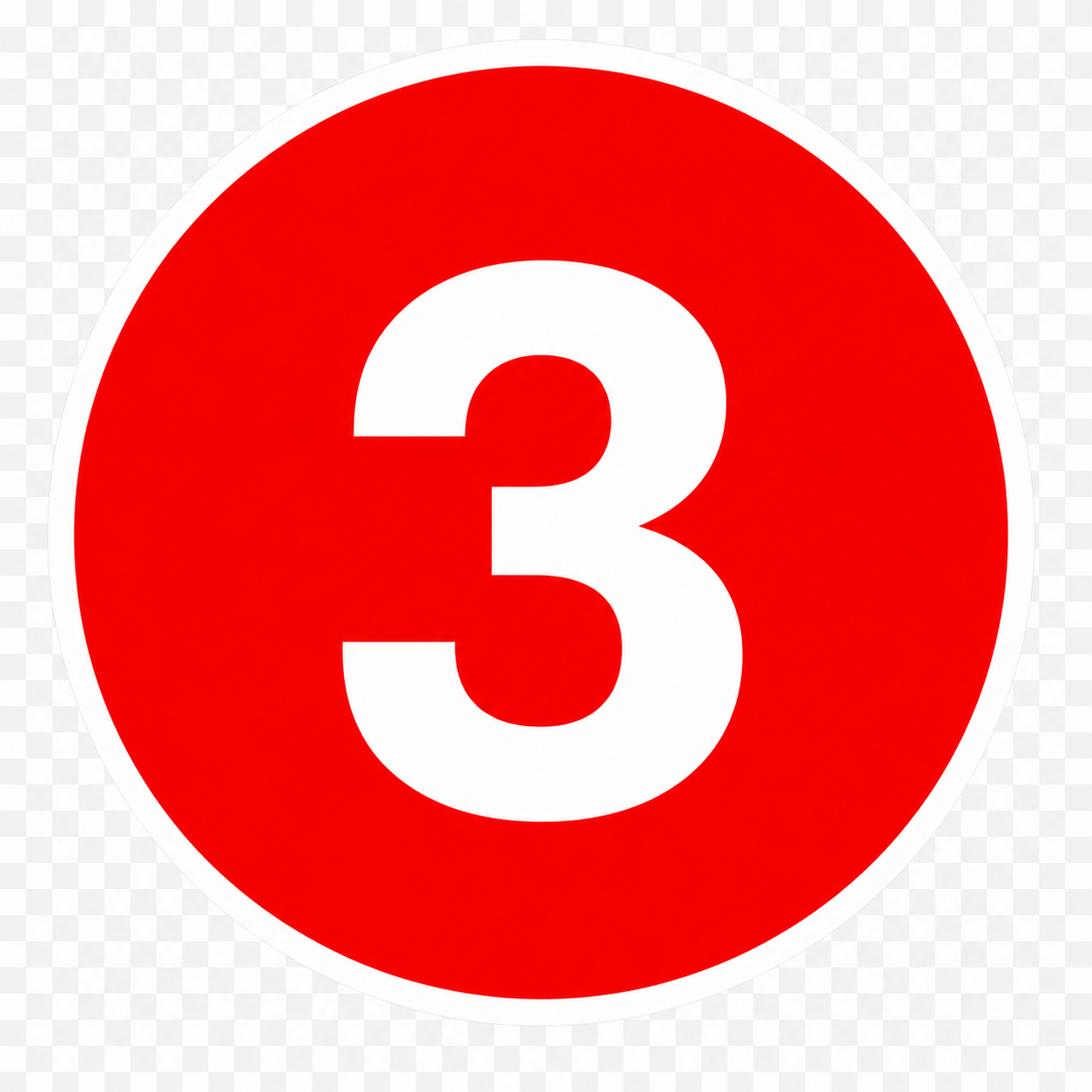 Red circular sticker with the white number 3 in the center.