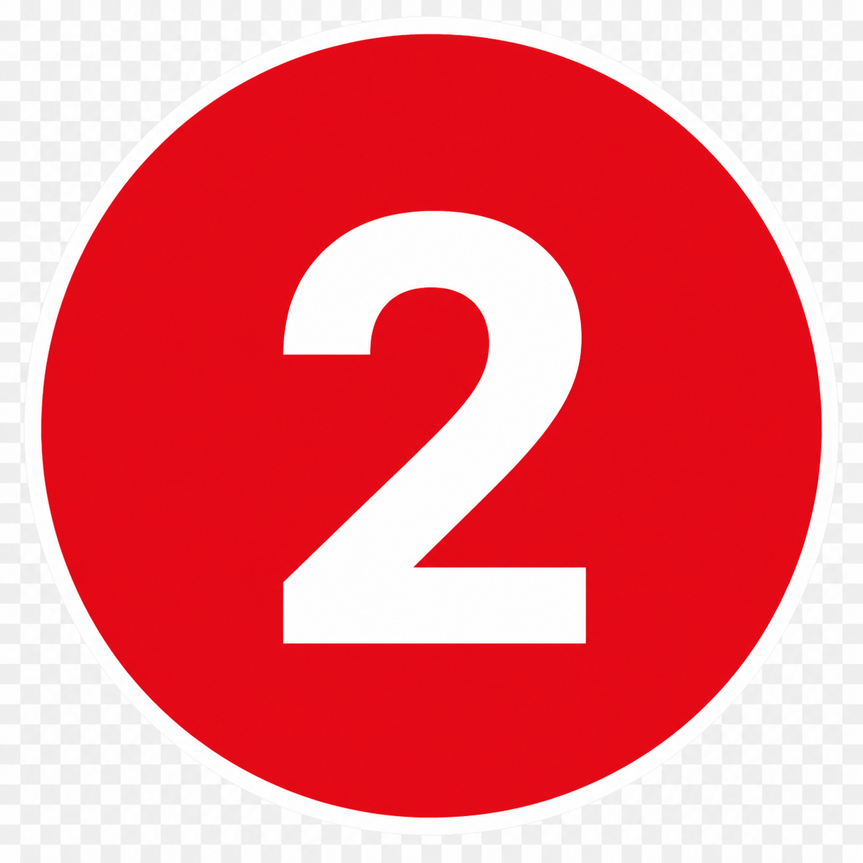Red circular traffic sign with the white number two in the center.