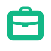 A teal briefcase icon on a white background.