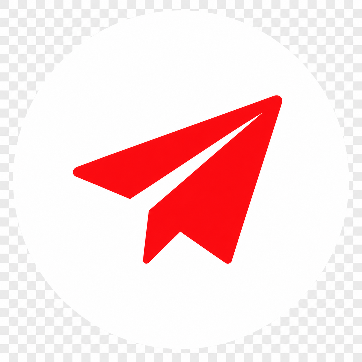 A red paper airplane icon on a white circular background.