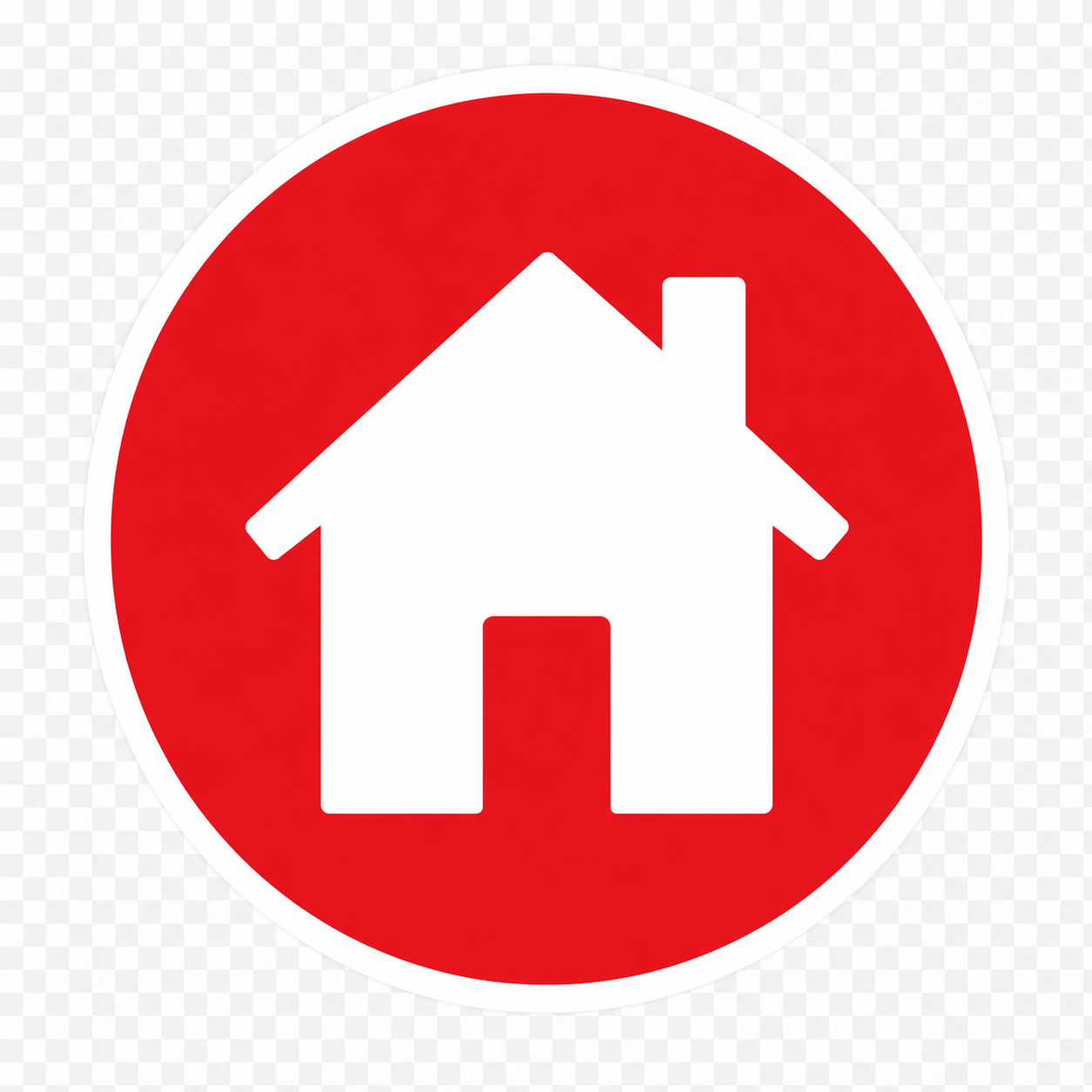 A house icon inside a red circle with a white border.