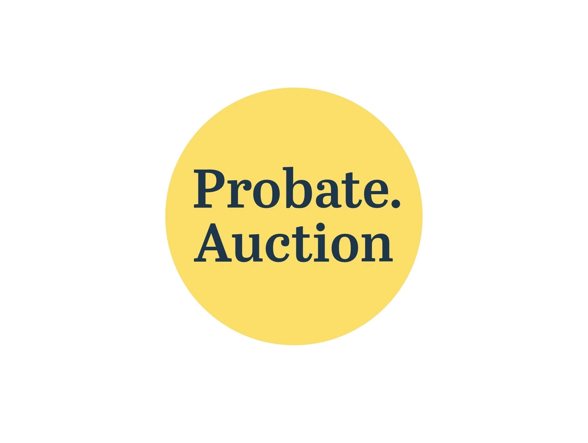 Yellow circle with black text reading 'Probate. Auction' in the center.