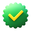 Green medal with a yellow checkmark in the center