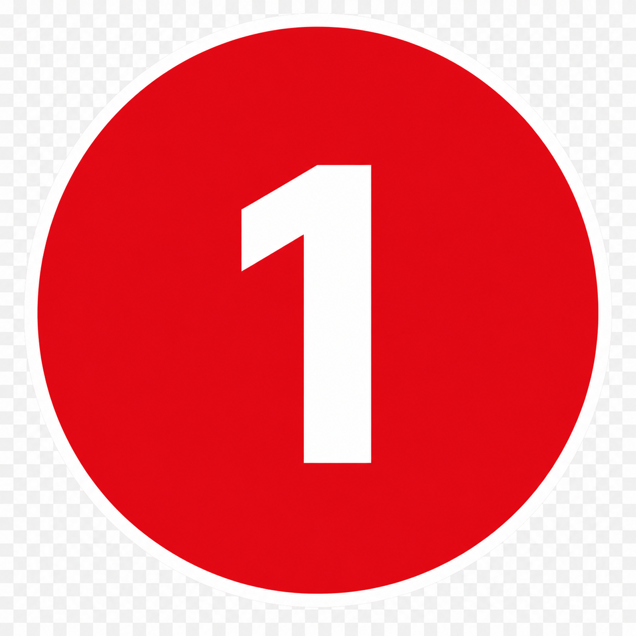 Red circular sign with a white number one in the center.