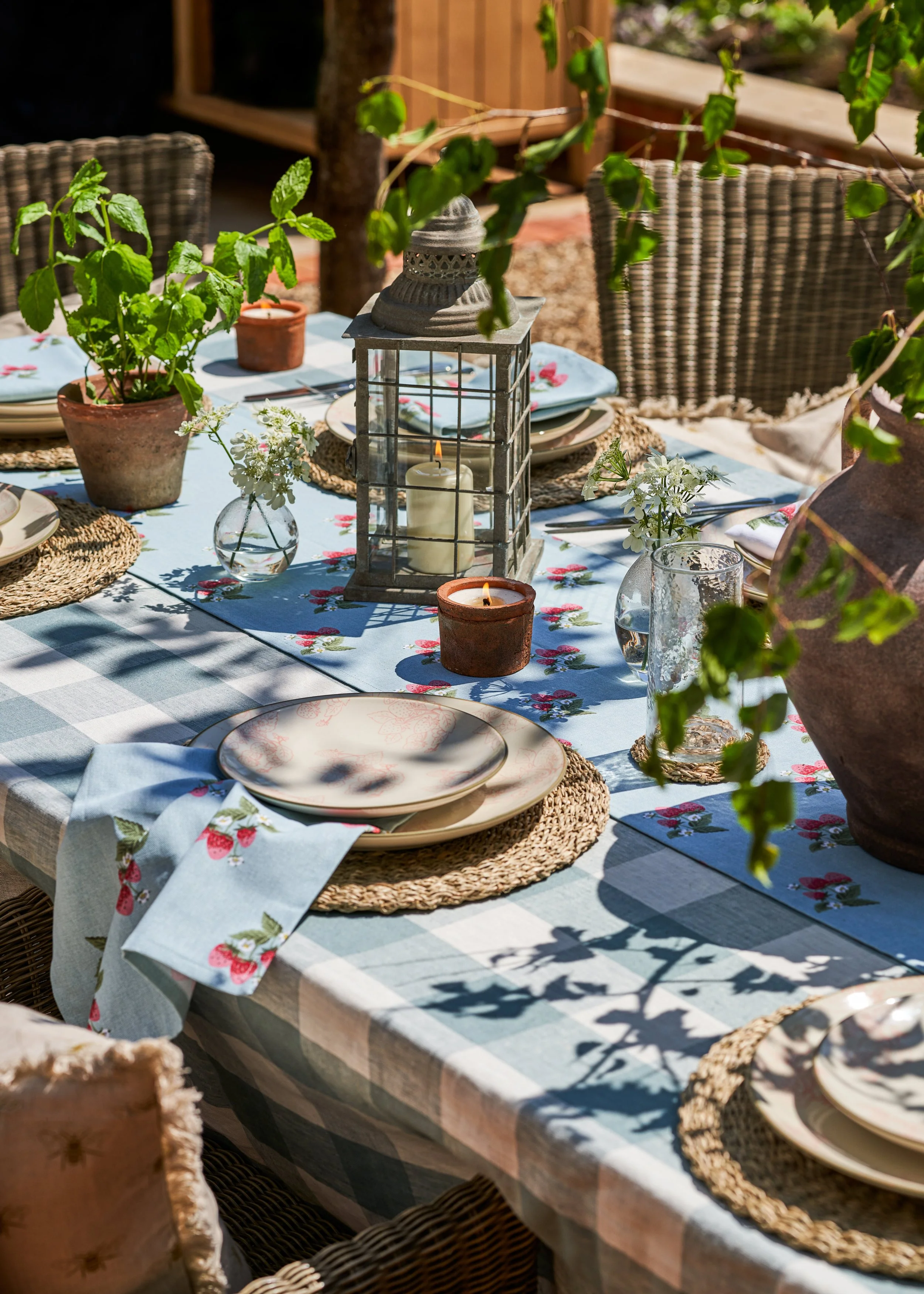Strawberries &amp; Gingham Outdoor Table Setting