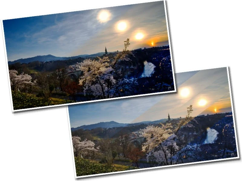 Sunset in Bern, from the Rosengarten area with its Japanese Cherry Trees in full bloom.