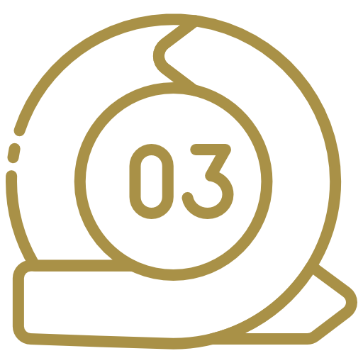 A stylized tape measure with the number 03 displayed on its screen.