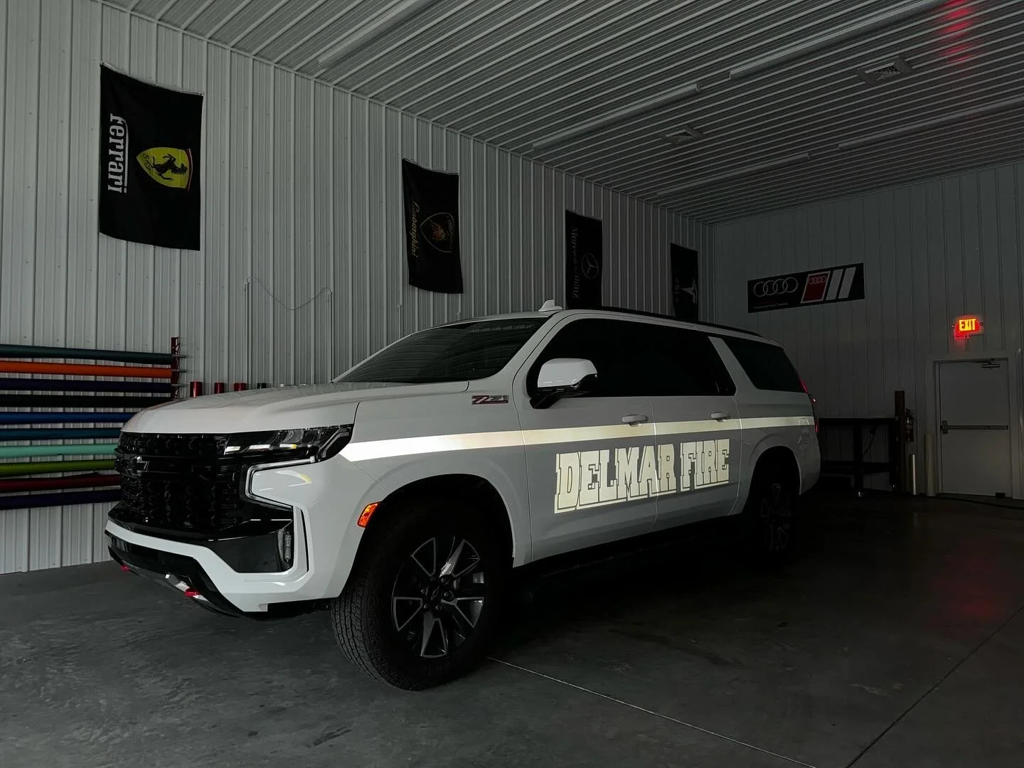 White Reflective Ghost Lettering for Delmar Fire co