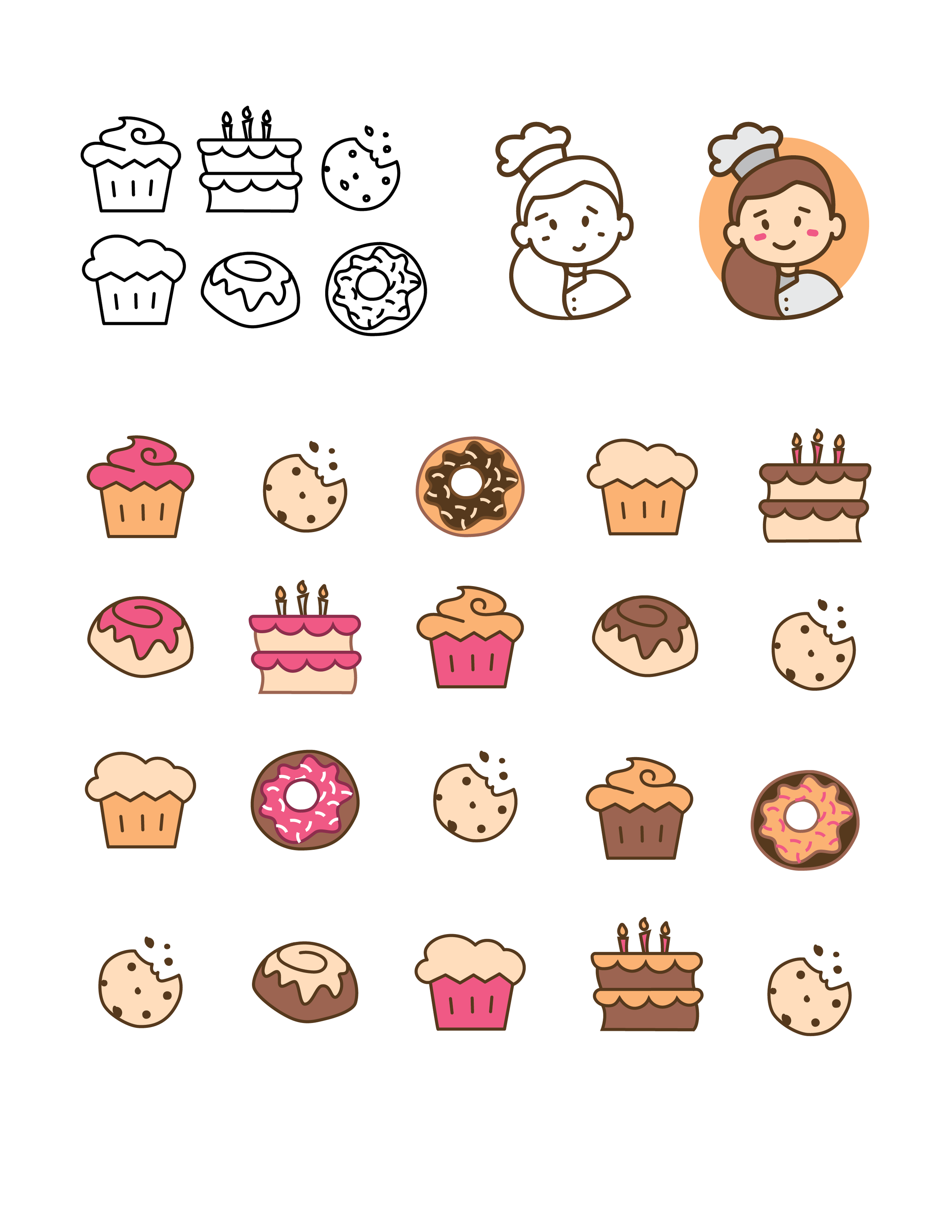 More vector assets. Icons are shown as lineart and full color versions. 