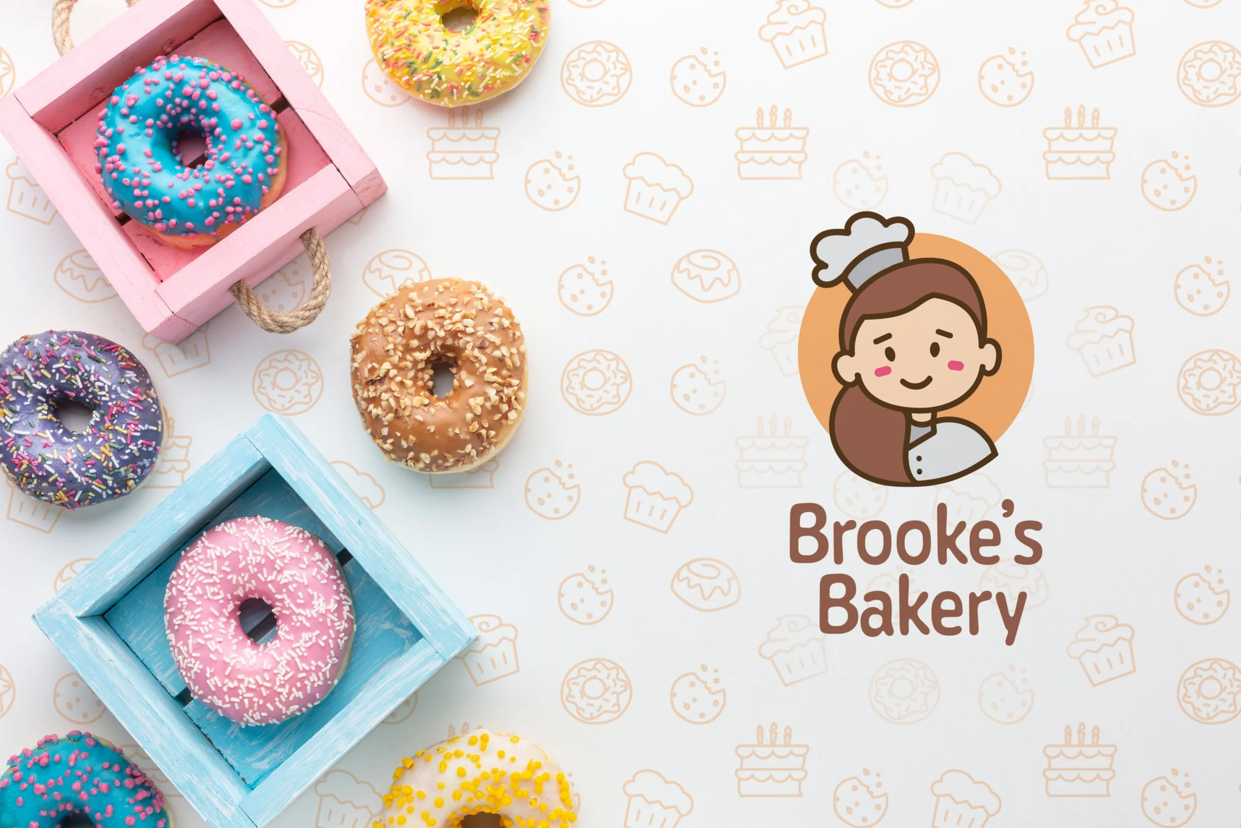 A mockup of the primary, combination logo overlayed on a brand pattern.