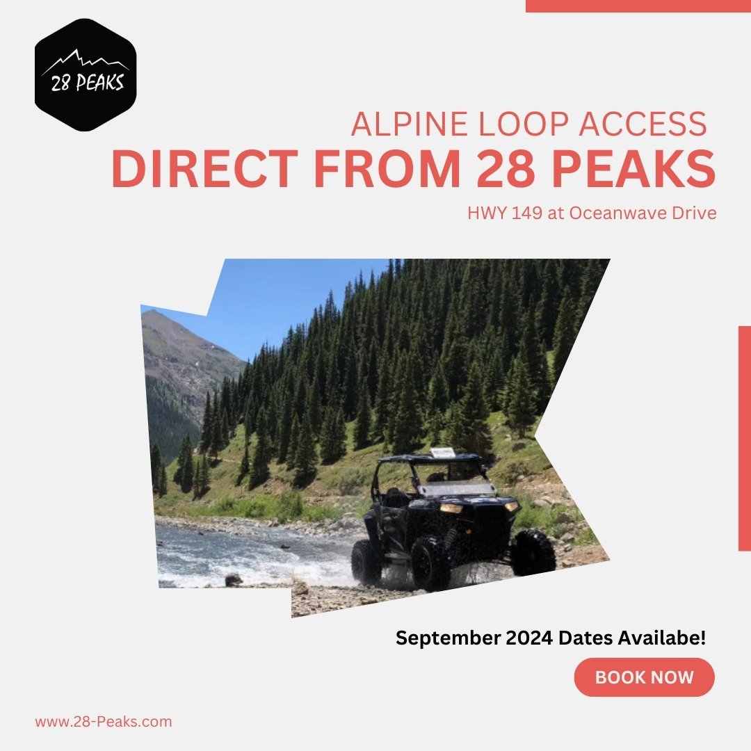 @lakecityco comes alive June 14-September 30 with ATV access open on Hwy 149 to the Alpine Loop! @28_peaks is ready to host you with gigantic deck views, endless hottub hours, and direct door-to-trail ATVing from Oceanwave Drive. August and September
