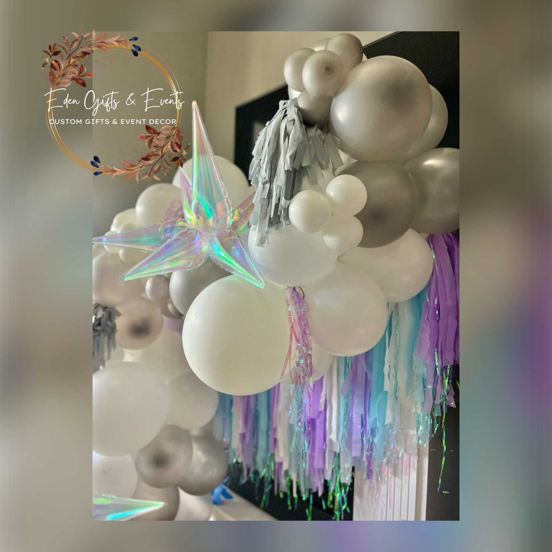 Eden Gifts & Events is THE destination for next level custom gift and event styling experiences in Jacksonville, FL with custom gifts, event backdrops, and balloon garland, arches, columns, and marquees available for local delivery and free pick-up o