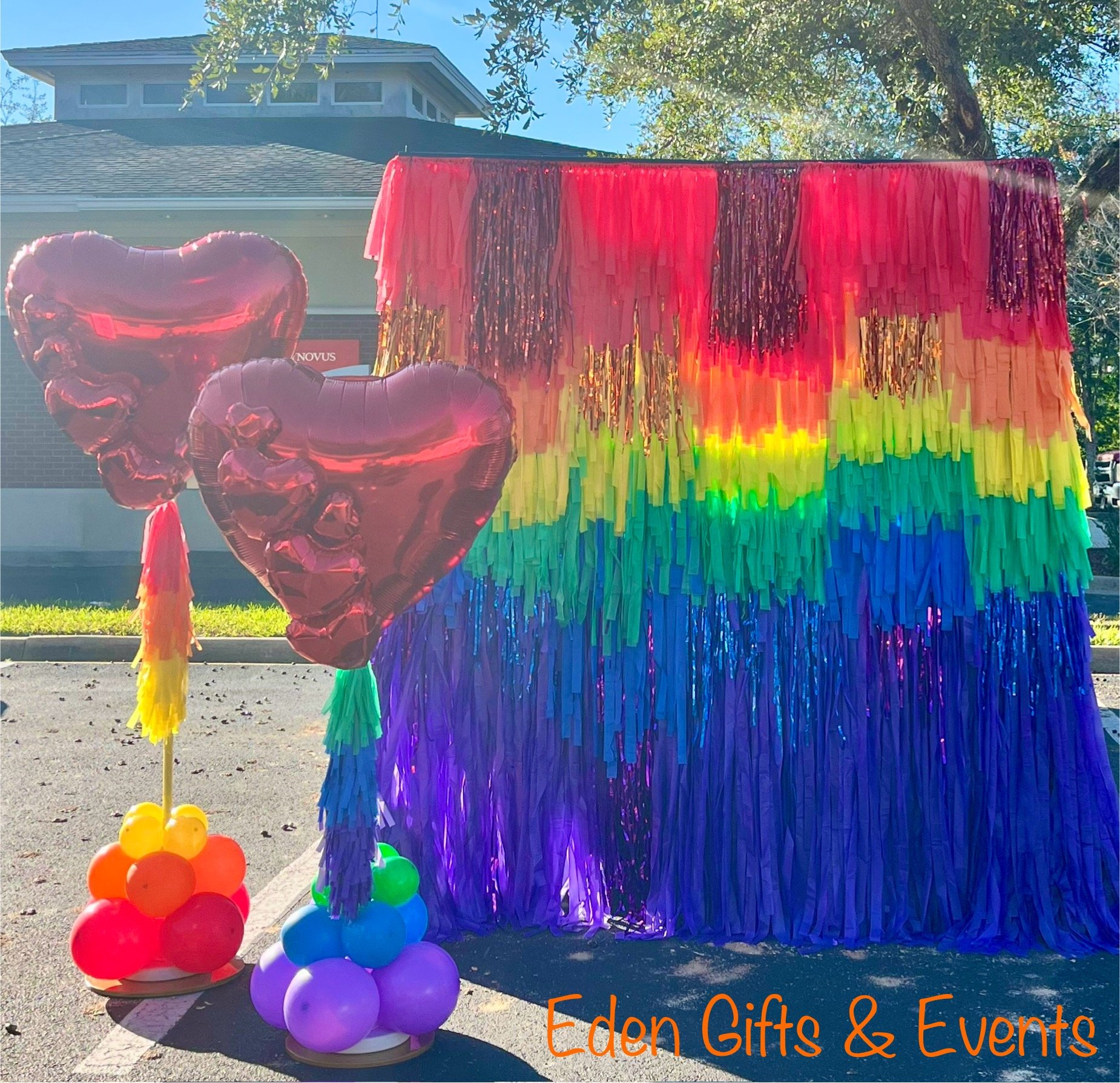 Eden Gifts & Events is your one stop shop for fringe garland and backdrops, balloon garland, columns, and marquees available for local delivery and FREE pick-up.  Get your FREE quote NOW!