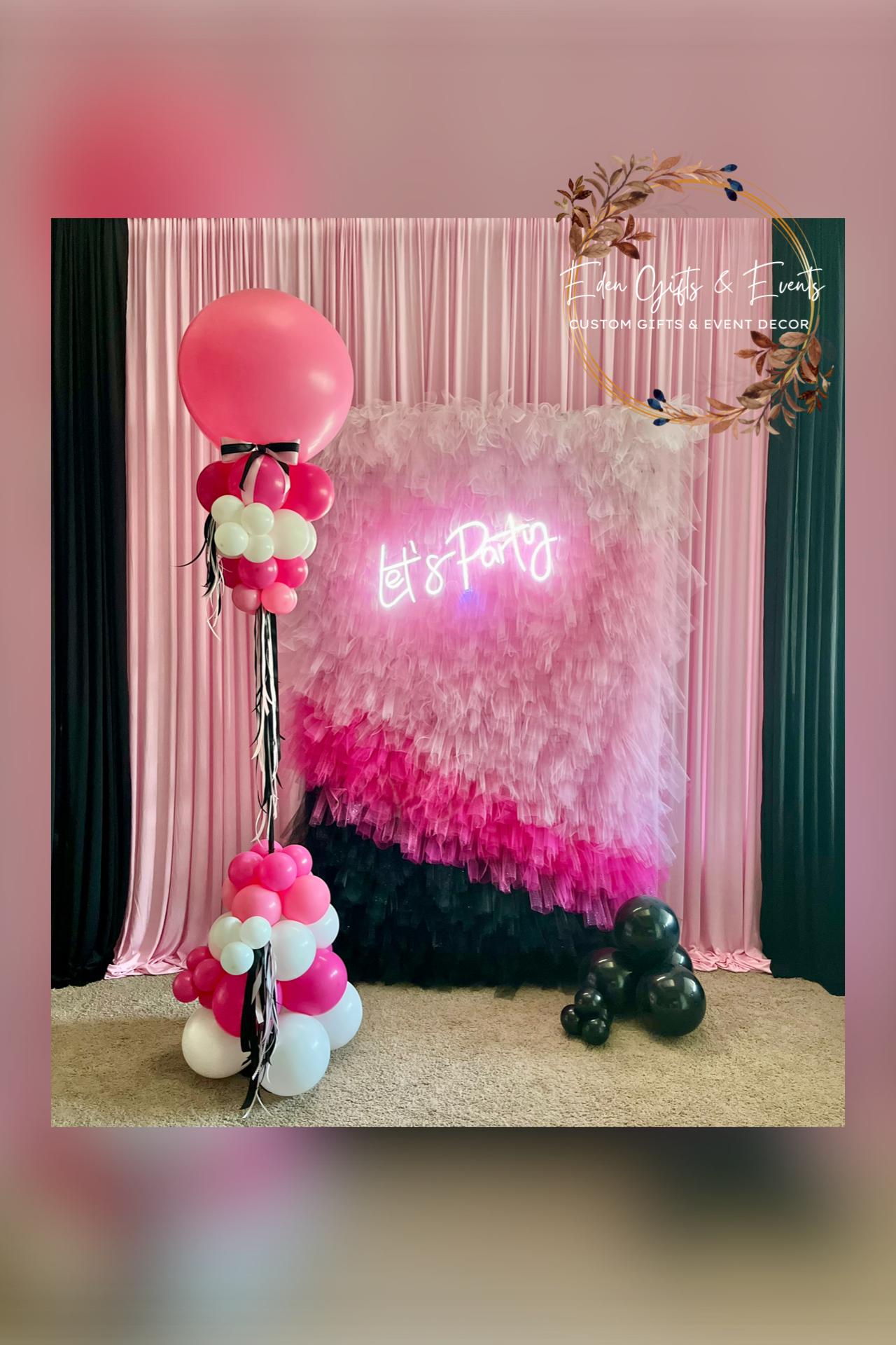 Eden Gifts & Events is your one stop shop for fringe garland and backdrops, balloon garland, columns, and marquees available for local delivery and FREE pick-up.  Get your FREE quote NOW!