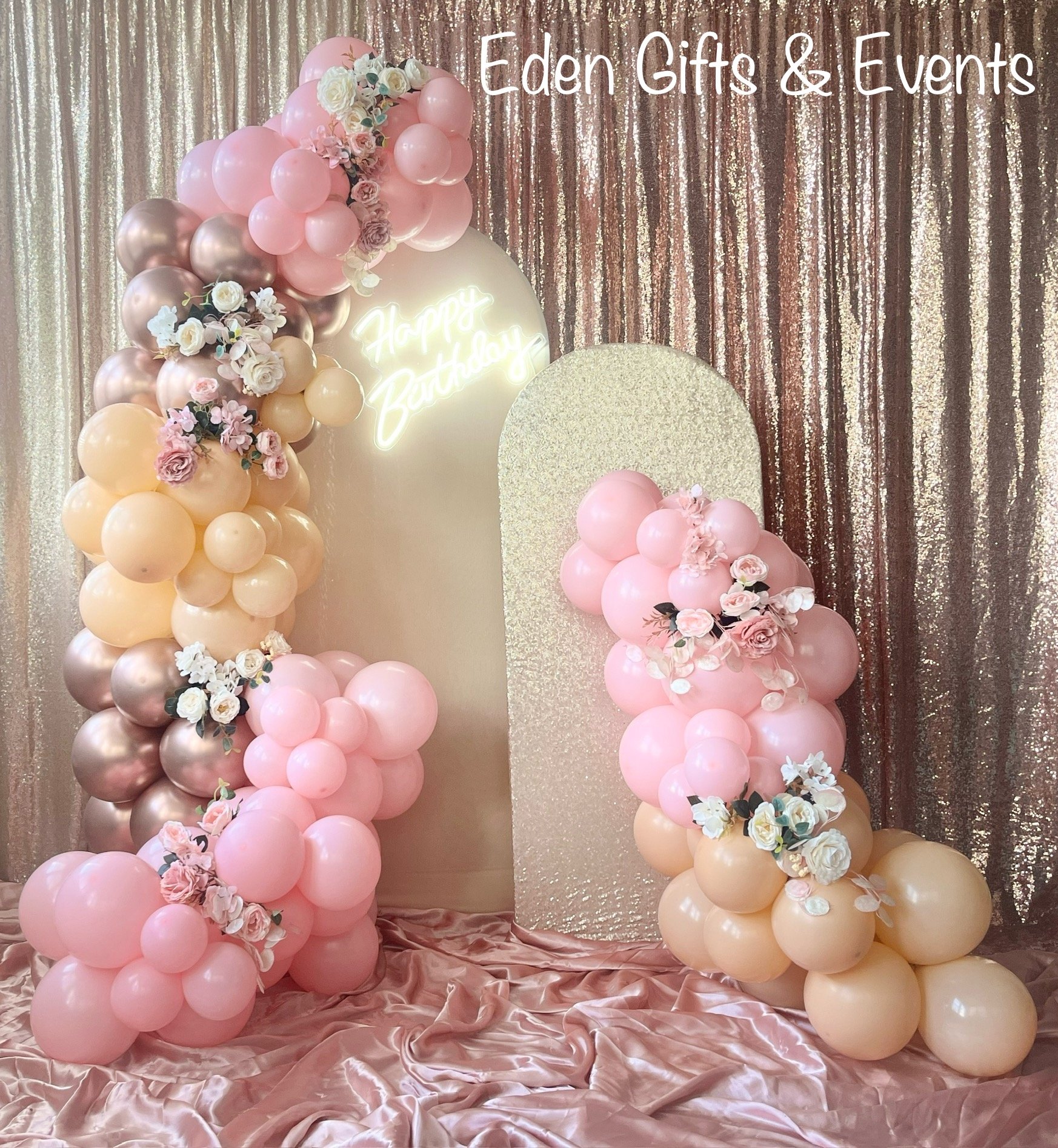 Eden Gifts & Events is THE destination for next level custom gift and event styling experiences in Jacksonville, FL with custom gifts, event backdrops, and balloon garland, arches, columns, and marquees available for local delivery and free pick-up o